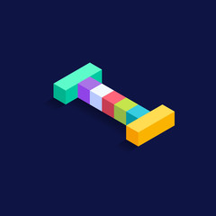 Letter I Isometric colorful cubes 3d design, three-dimensional letter vector illustration isolated