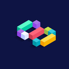 Letter S Isometric colorful cubes 3d design, three-dimensional letter vector illustration isolated