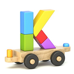 Wooden train font Letter K 3D