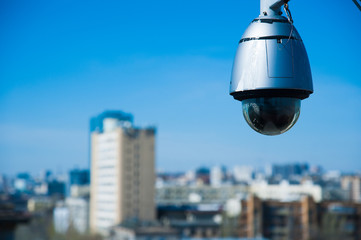 Modern CCTV camera. Concept of surveillance and monitoring