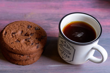Bread, chocolate cake, coffee for a morning with a lot of happiness and enjoy with the people you love.