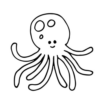 Cute octopus isolated doodle outline vector illustration 
