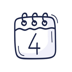The calendar icon with the number of July 4 is drawn by hand in cartoon style. Vector illustration for Independence Day in the United States