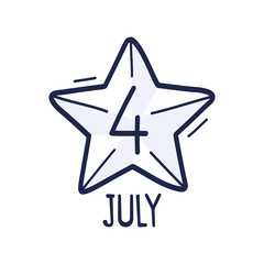 The star with the number 4 is hand-drawn in cartoon style. Vector Illustration for Independence Day in the United States