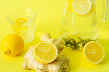 Water with lemon, mint and ginger