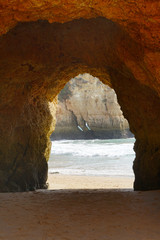 beautiful rock formations and arches at beach near Alvor in the Algarve