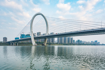 Baisha Bridge in the morning light of Liuzhou, Guangxi, China