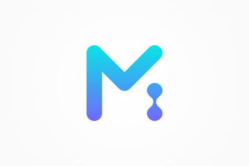 Abstract Initial Letter M Logo. Blue Gradient Linear Rounded Style with Connected Liquid Dots . Usable for Business, Science and Technology Logos. Flat Vector Logo Design Template Element.