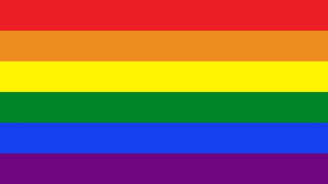 Animation of Gay  flag appearing  on black background Rainbow flag. Pride symbol. Gay flag or LGBT  is formed  from small particles