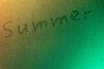 Summer symbol in neon light background drops copy space