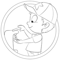 Junge desinfiziert sich die Hände - Vektor-Illustration