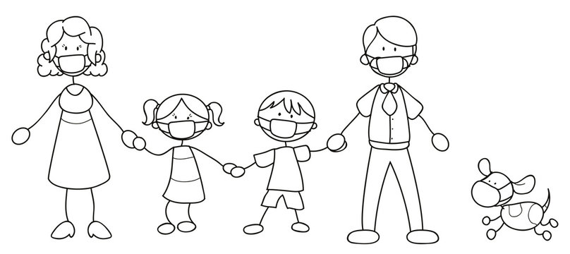 Glückliche Familie mit Mundschutz - Vektor Illustration