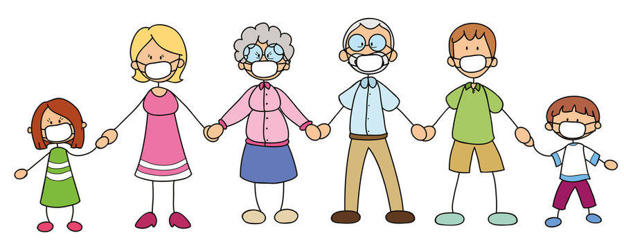 Glückliche Familie mit Mundschutz - Vektor Illustration