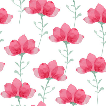 Sseamless floral pattern, red watercolor 