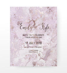 Marble wedding invitation card with gold glitter veins.