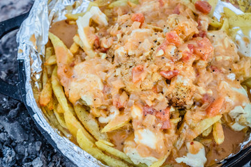 Close up of Poutine - French Fries and Gravy