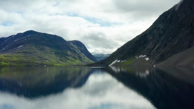 Flight over Djupvatnet lake near Dalsnibba in Norway