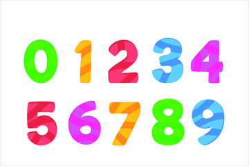 Kids Colored Cartoon Number Set. Vector set of 1-9 digit baby icons. school Mathematical Symbols.