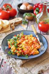 Menemen. Turkish Scrambled Eggs with Tomatoes and Peppers