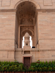close up of the side of india gate in new delhi at sunrise