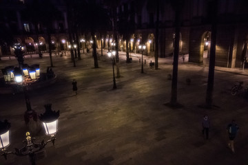 Popular Plaza Real of Barcelona during  the Covid-19 pandemic. Spain