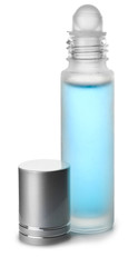 Bottle of roll-on perfume on white background