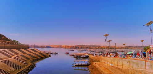 Panorama of Philae Island port- Aswan