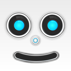 Cute robot face smiling. Vector illustration of  cyborg robot smiling.