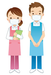 マスクをする介護福祉士　保育士