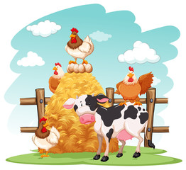 Obraz na płótnie Canvas Farm scene with many animals on the farm