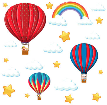 Seamless colorful balloon with rainbow and star pattern