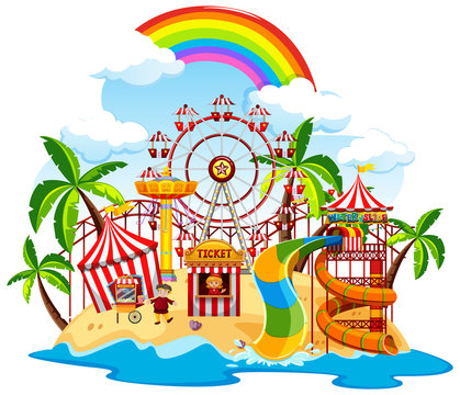 colorful amusement park scene with rainbow clip art preview