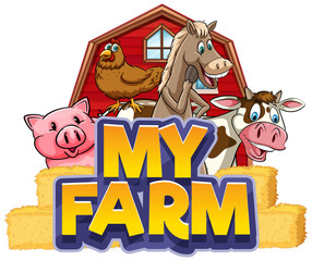Font design for word my farm with many animals