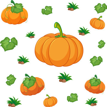 Seamless pattern with pumpkins on orange background