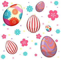 Seamless pattern of easter egg and colorful flower