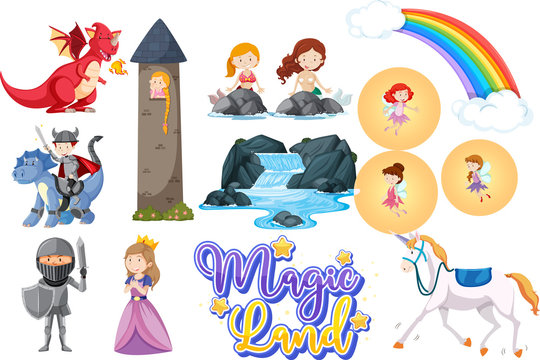 Set of fairytale characters on white background