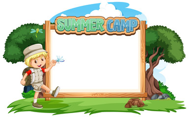 Border template design with boy at summer camp background