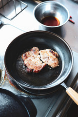 Grilled pork meat at home.
