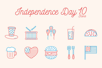 10 Independence day line and fill style icon set vector design