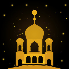 Eid mubarak gold temple and stars vector design