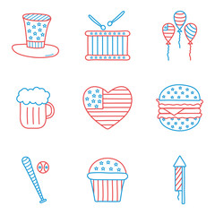 Independence day line and fill style icon set vector design