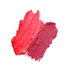 Strokes of bright lipsticks on white background