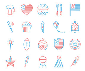 Independence day line and fill style icon set vector design