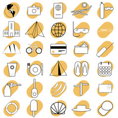 Travel website icons set, vector illustration, travel icons for smartphone on yellow background