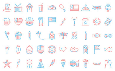 Independence day line and fill style icon set vector design