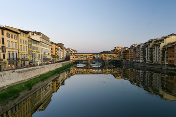 The famous Ponte Vecchio bride over the Arno river in Florence Italy