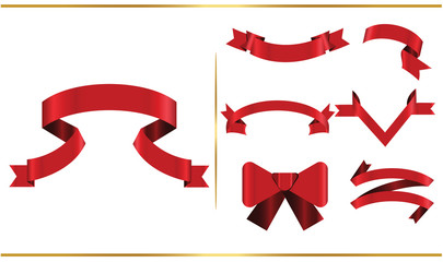 Red glossy ribbon vector banners set. Ribbons collection. Vector Design Illustration