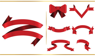 Red glossy ribbon vector banners set. Ribbons collection. Vector Design Illustration
