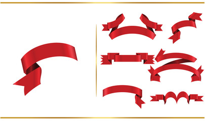 Red glossy ribbon vector banners set. Ribbons collection. Vector Design Illustration