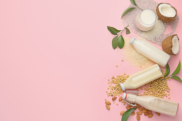 Different milk on color background